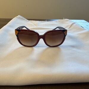 Tory Burch Burgundy Sunglasses with Yellow & Black Temple Accents